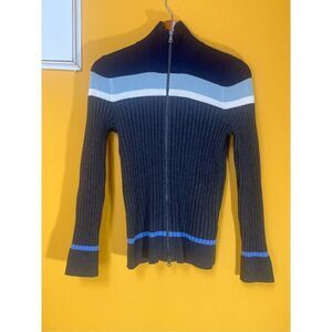 Eddie Bauer Zip‎ Front Gray 100% Cotton Ski Sweater Sz M